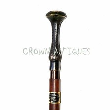 Antique Vintage Brass Designer Head Handle Walking Stick Victorian Wooden Cane
