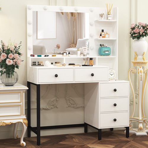 Vanity Make up Desk with 11 LED Lighted Mirror and 5 Drawers Dressing Table USA - Picture 7 of 10