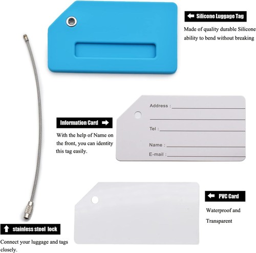 7 Pack Silicone Luggage Tag Baggage Handbag Travel Suitcase Tags with Name ID Ca - Picture 4 of 7