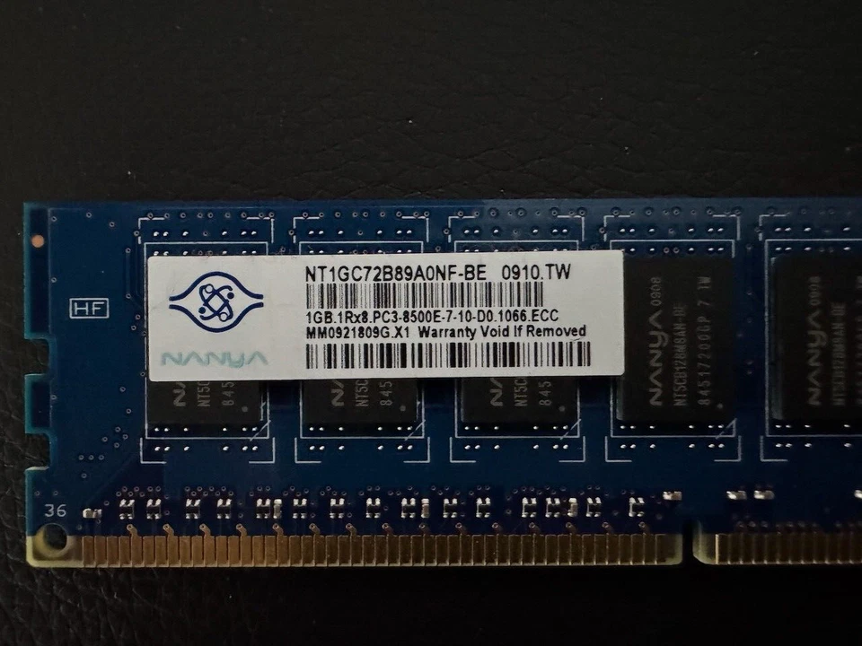 1GB Nanya NT1GC72B89A0NF-BE DDR3-1066 PC3-8500E PC Memory Module ECC RAM - Image 2 of 3