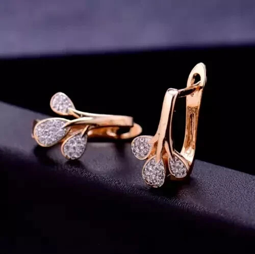 1.40 Ct Round Cut White lab created Huggie Hoop Earrings 14K Rose Gold Plated - Picture 1 of 4