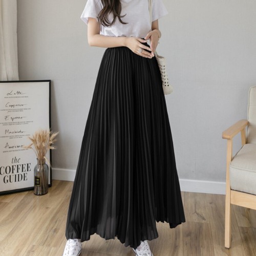 Lady Chiffon Pleated Wide-Leg Trousers Skirt Loose Pants OL Culottes Summer Soft - Picture 8 of 13