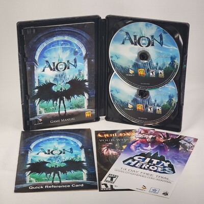 Aion PC DVD-ROM Game Steelbook Case CIB Complete Manual 2 Disc RPG Video Gaming