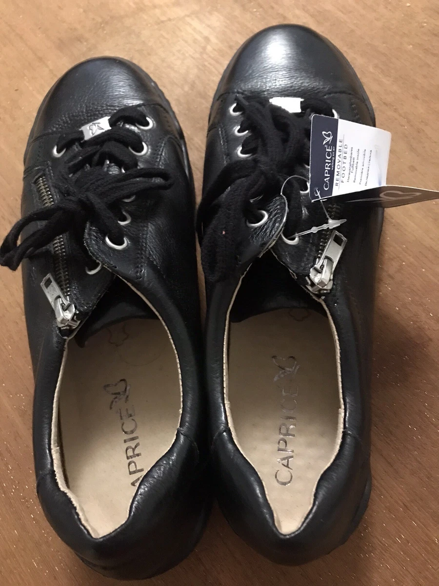 Caprice Black Leather Ladies Shoes Size 7 40