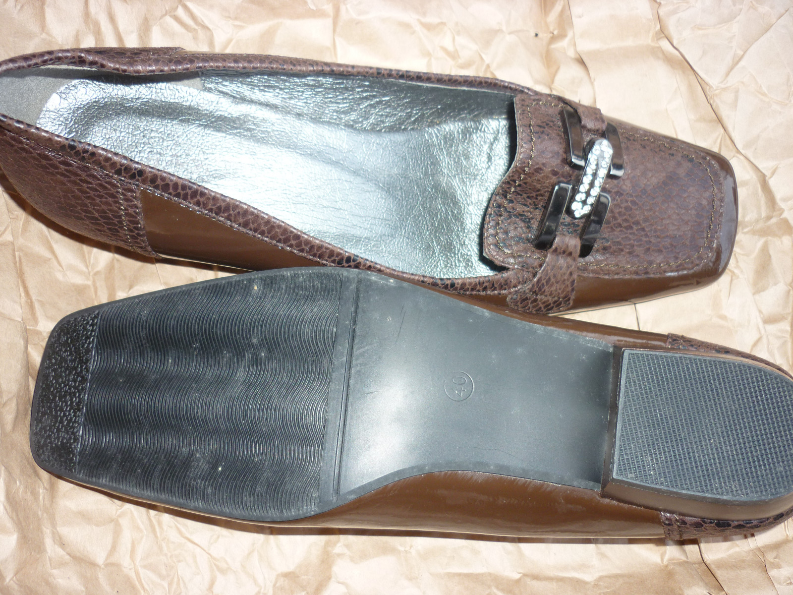 Nº 40 REBAJAS PRECIOSOS ZAPATOS PIEL joya brillatitos, MARRON TACÓN BAJO,MUJER