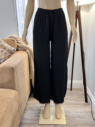 Seidige schwarze Hose mit weitem Bein Made in Italy Gummibund Größe S Small