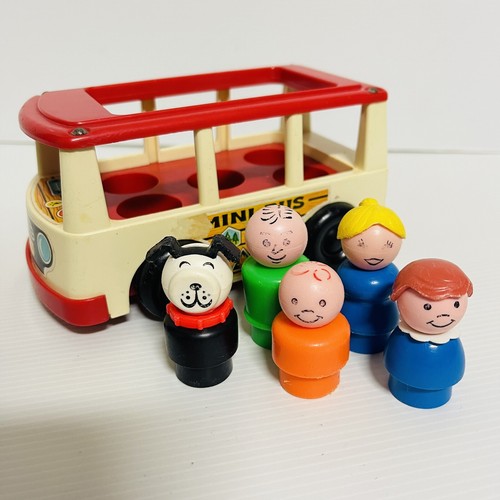 Vintage Toy FISHER PRICE LITTLE PEOPLE Red MINI BUS 5 Little People Red/White