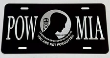 Silver ENGRAVED POW MIA Car Tag Diamond Etched Vanity Front License Plate