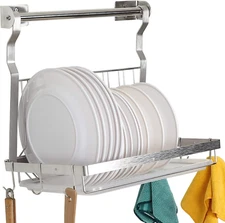 over Sink Dish Drainer Drying Rack, Stainless Steel Foldable Wall Mounted Dish R