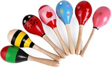Set 12 Maracas Sonaglio Legno Gioco Musicale Suoni Sonoro Colorato Bambini hmj