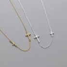 S925 Sterling Silver Religious Necklace Sideways Cross Choker 16+2" Chain D13