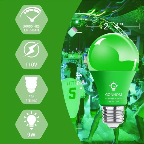 A19 LED Green Light Bulb 9W Equivalent to 100W Dimmable E26 Base 20000Hrs 2 Pack - Picture 5 of 6