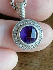 David Yurman 925 Silver Amethyst Diamond Cerise Pendant Necklace 17”