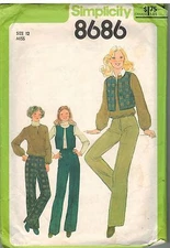 8686 Vintage Simplicity Sewing Pattern Misses Pullover Top Pants Lined Vest OOP