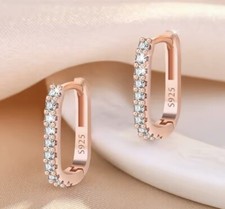Fine 925 Sterling Silver Earrings Crystal Stud Cubic Z Rose Gold