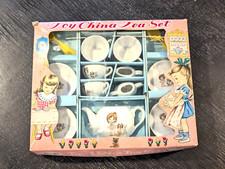 VTG 60s Toy China Tea Set For 4 NOS. A Girl With a Dog and Cat. 17 Pieces Japan
