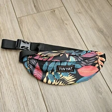 Tinyat Hawaiian Floral Print Belt Bag Blue Green Yellow Travel 