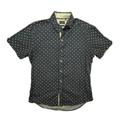 7 Diamonds Shirt Mens Medium Made Well Navy Patterned Short Sleeve Button Up