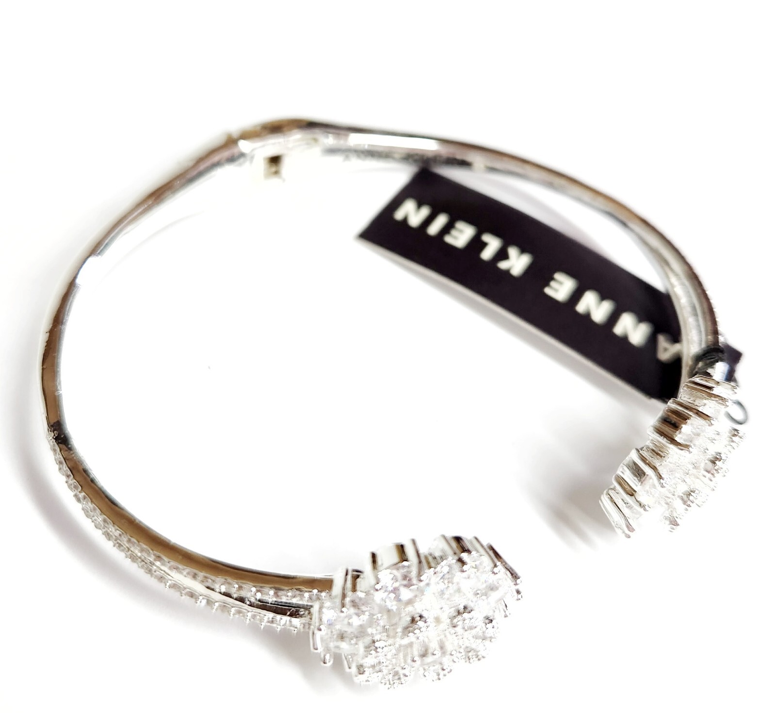 Anne Klein Cubic Zirconia Crystal Hinged Cuff Bracelet Silvertone Plated NWT