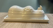 Pier 1 Zoology Rhino Butter Dish Porcelain White with Lid