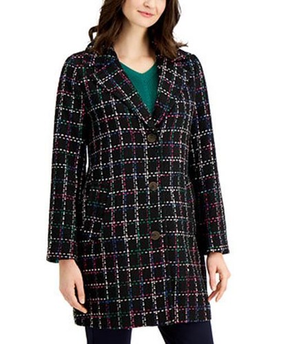 Charter Club Womens Tweed Jacket Black 