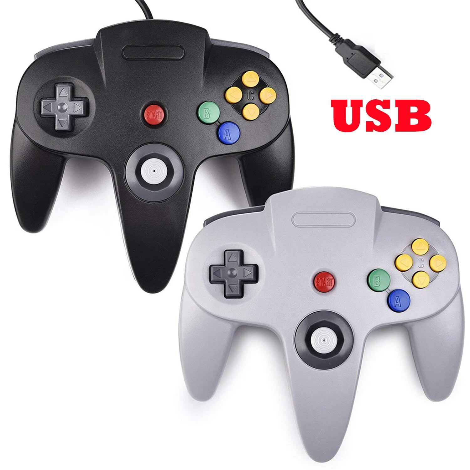 Black Gray NEW Wired Nintendo 64 N64 USB Controller For PC & Mac