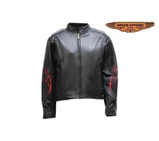 Womens Leather Motorcycle Jacket With Flames
