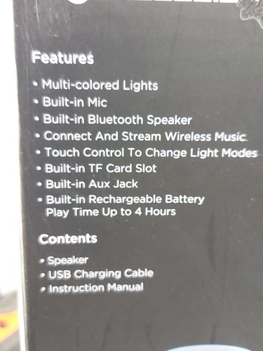 Soundlogic TouchLight Color Changing Bluetooth Speaker Light Sound Takes SD Card - Picture 3 of 9
