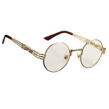 Vintage Round Retro Steampunk Men's Gold Frame Goth Clear Lens Hippie Glasses
