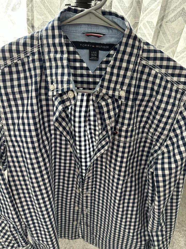 Camisa Tommy Hilfiger de algodón con botones a cuadros azul rojo talla L (16/18) Foto 2 de 4