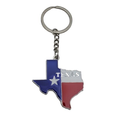 Texas State Keychain Split Ring Map Outline Flag Colors