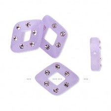 Bead, 4 Frosted Purple Resin 17x13mm Diamond Beads with 6 Swarovski Crystals