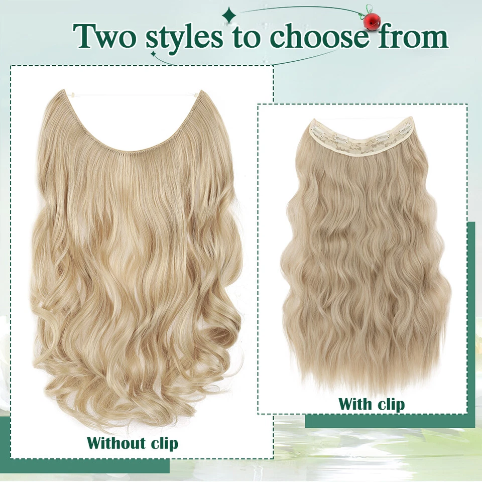 Natural Invisible Wire in Hair Extensions Wavy Long One Piece 100% Real as Human - Image 3 of 4