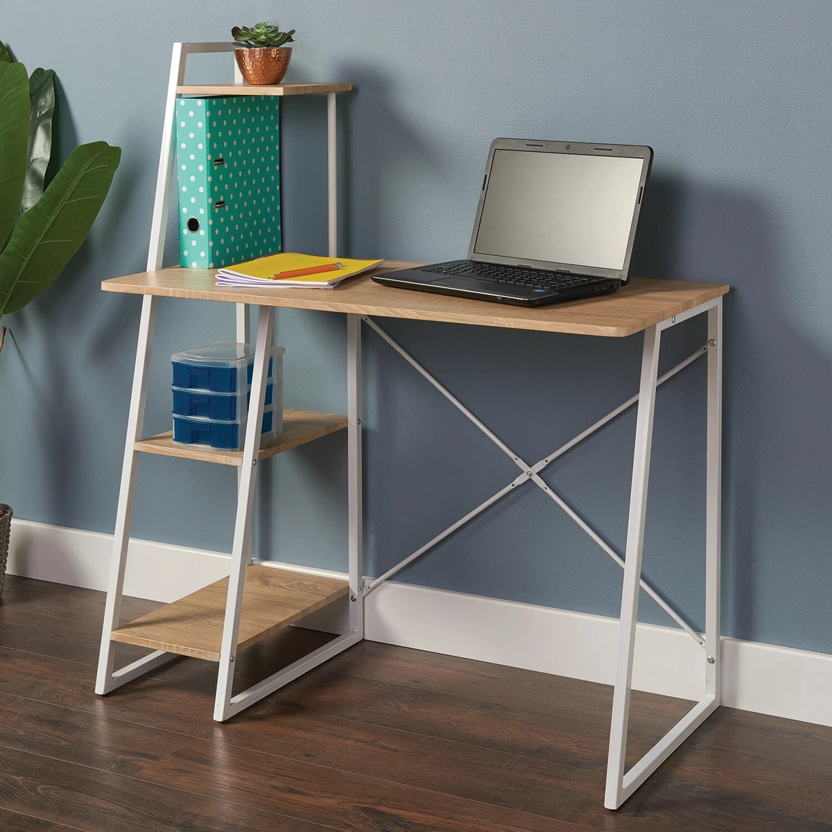New Stylish Industrial Design Harlow Metal Shelved Desk Home Or
