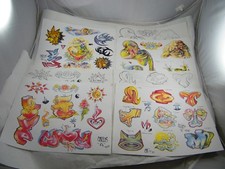 4 CARLOS A TATTOO FLASH SHEETS PLUS 3 LINE DRAWINGS 1998