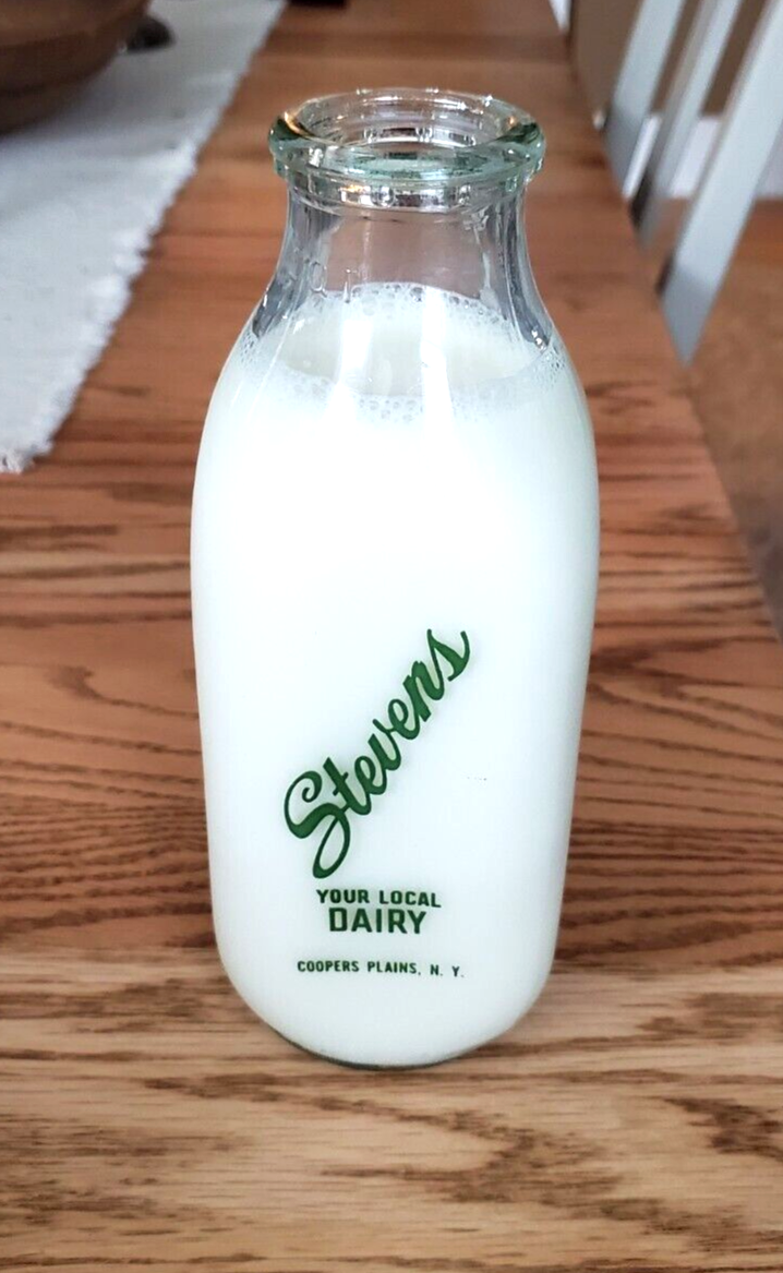 Vintage Stevens Dairy Quart Glass Milk Bottle Coopers Plains NY