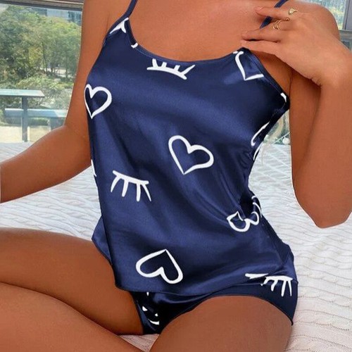 Damen Frauen Satin Seide Pyjama Set Spitze Cami Weste Shorts Dessous Nachtwäsche Pyjama - Bild 31 von 115