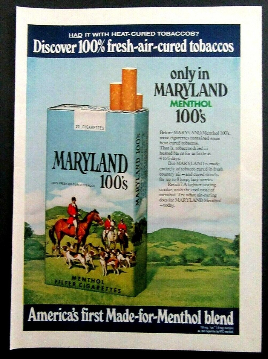 does maryland sell menthol cigarettes 1971 MARYLAND 100'S Menthol Filter Cigarettes Magazine Ad