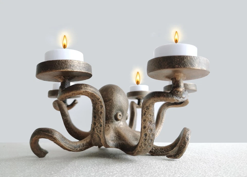 Candelabro de pulpo de hierro - Candelabro decorativo de pulpo - Té de pulpo... Foto 4 de 4
