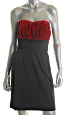 ABAETE ~ Red Velvet Strapless Ruched Black Sheath Party Dress 2 NEW $405