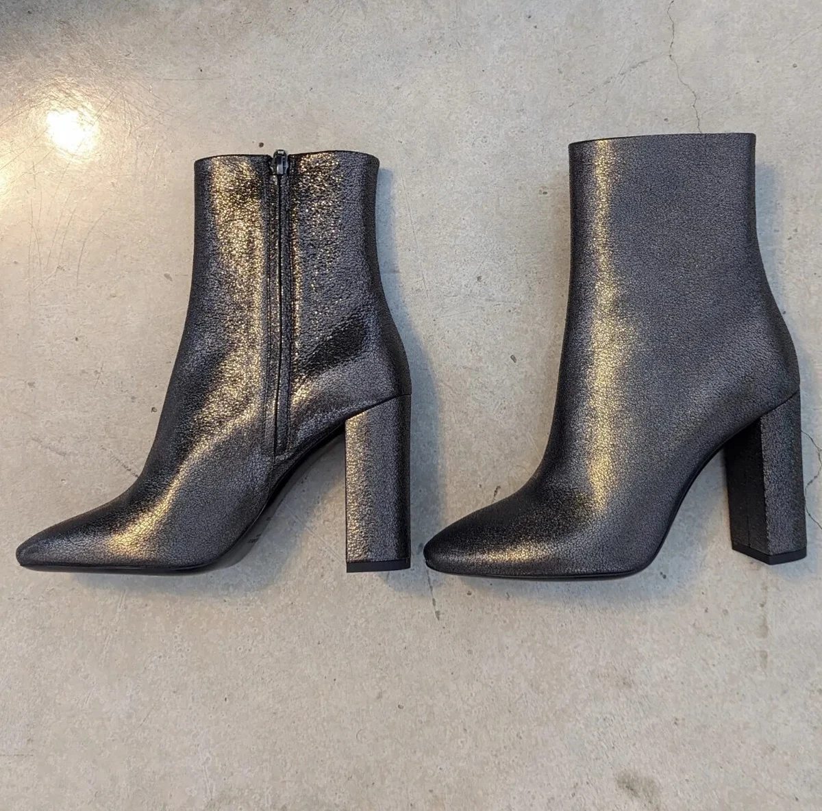 YSL Saint Laurent Leather Boots Booties Grey Metallic 37 EU 6.5 US Worn Once