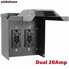 20A Power Outlet Box 125V Electrical Outdoor Receptacle Box Waterproof 2*20Amp