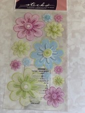 STICKO STICKERS COLORFUL GLITTERED FLOWERS VELLUM NEON FLOWERS 11PCS