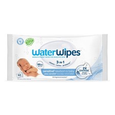 WaterWipes Sensitive Newborn  Baby Wipes 3-In-1 Cleans Cares Protects 99.9 ...