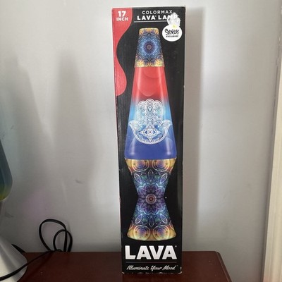 Lava Lamp Hamsa Evil Eye Pattern Red Blue White 17'' Tie Dye/Mandala Base