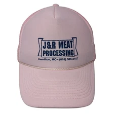 J&R Meat Processing Snapback Rope Trucker Hat Pink One Size Mesh Back