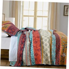 100 Cotton Quilt Queen Size, Queen 90"x98" Red/Spa Green/Dark Golden Yellow