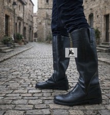 Black Leather Knee Boots - Stovepipe Style Boots - US SIZE 5 to 15