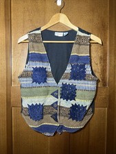 Jane Ashley Tapestry Vest Womens M Blue Southwestern Boho Embroidered Vintage