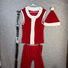 Mens Santa Claus Costume Set Red Velvet Vest Pants Hat Belt Christmas Party